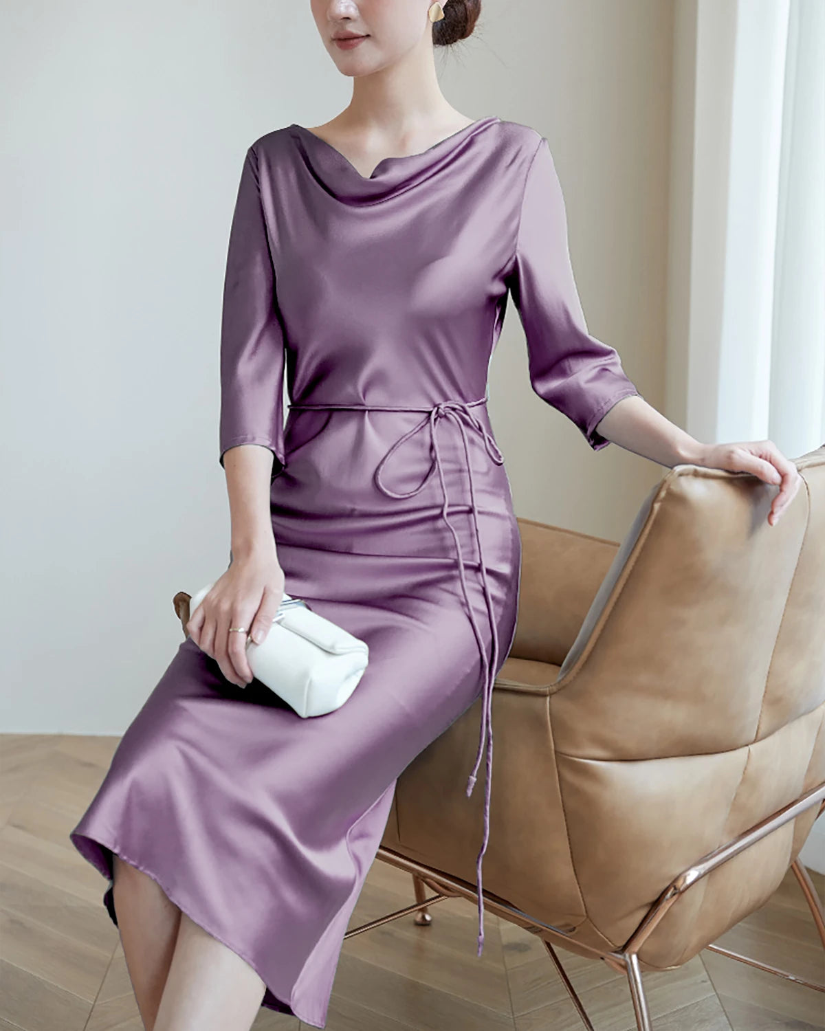 30Momme Silk Cowl Neck Dresses