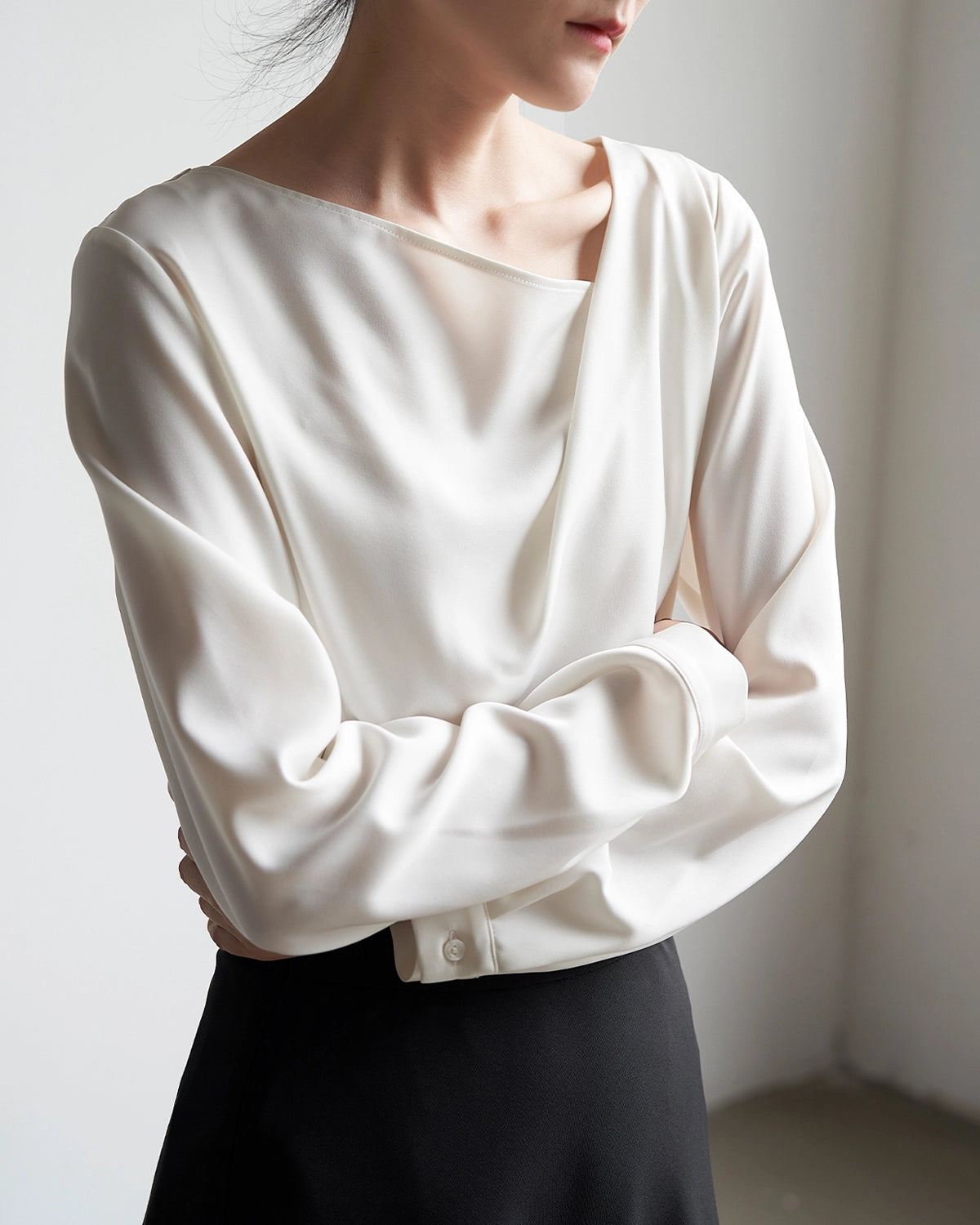 Women's Asymmetrical Neck Silk Blouse