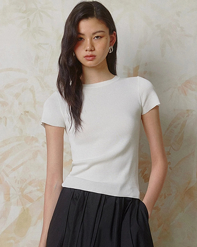 Women's Fitted Silk Jersey Crew Neck