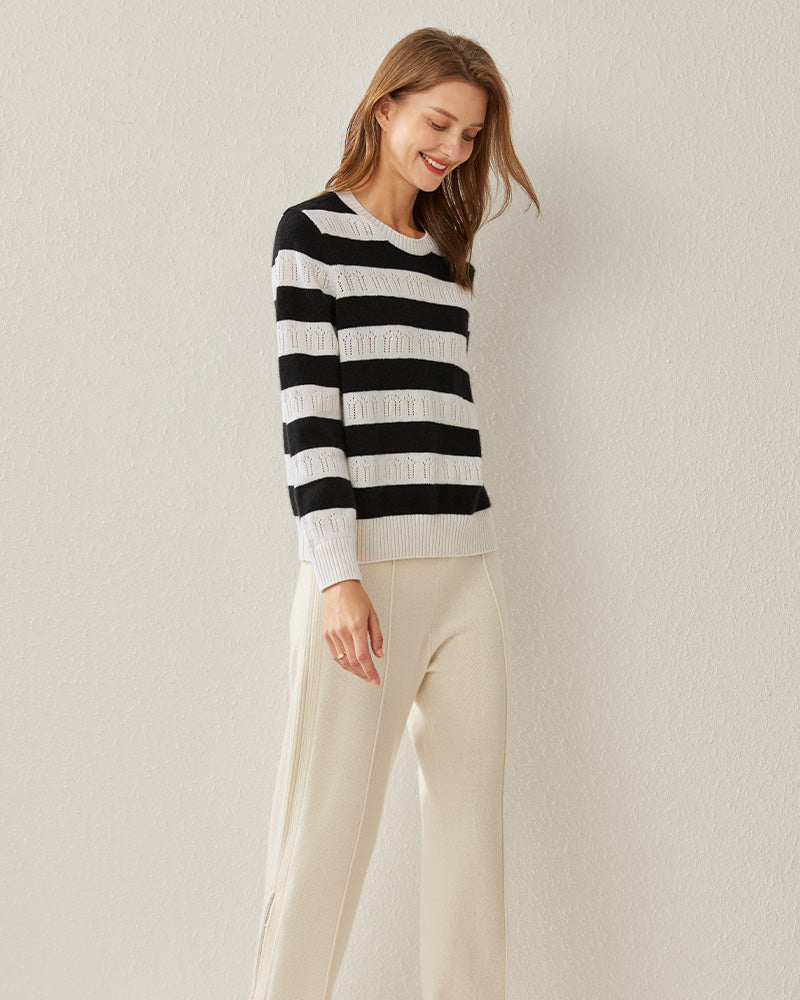 Crew Neck Stripe Cashmere Sweater