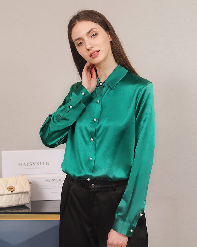 Women's Classic Pearl Button Silk Shirt