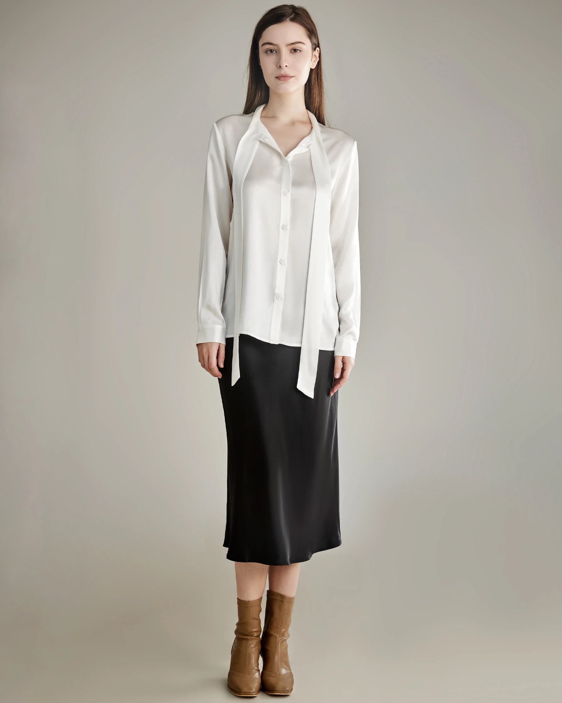 Elegant Silk Bow Tie Blouse