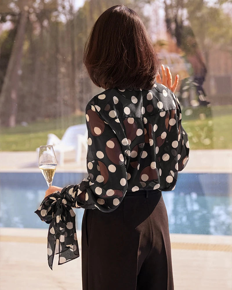 Polka Dot Silk Blouse and Skirt Set