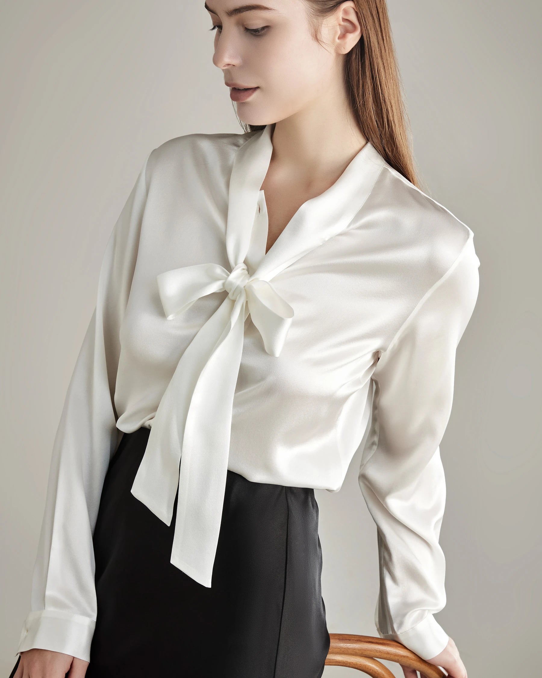 Elegant Silk Bow Tie Blouse