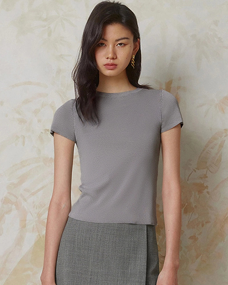 Women's Fitted Silk Jersey Crew Neck