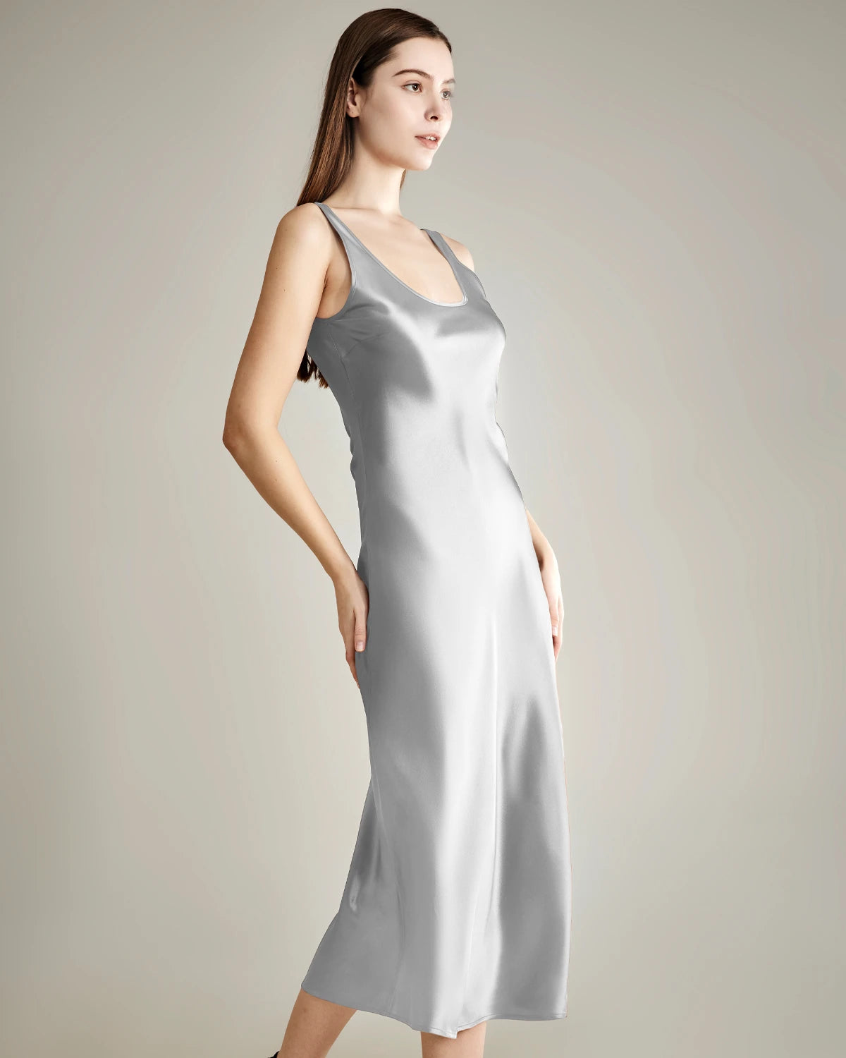 Scoop Neck Midi Silk Slip Dress