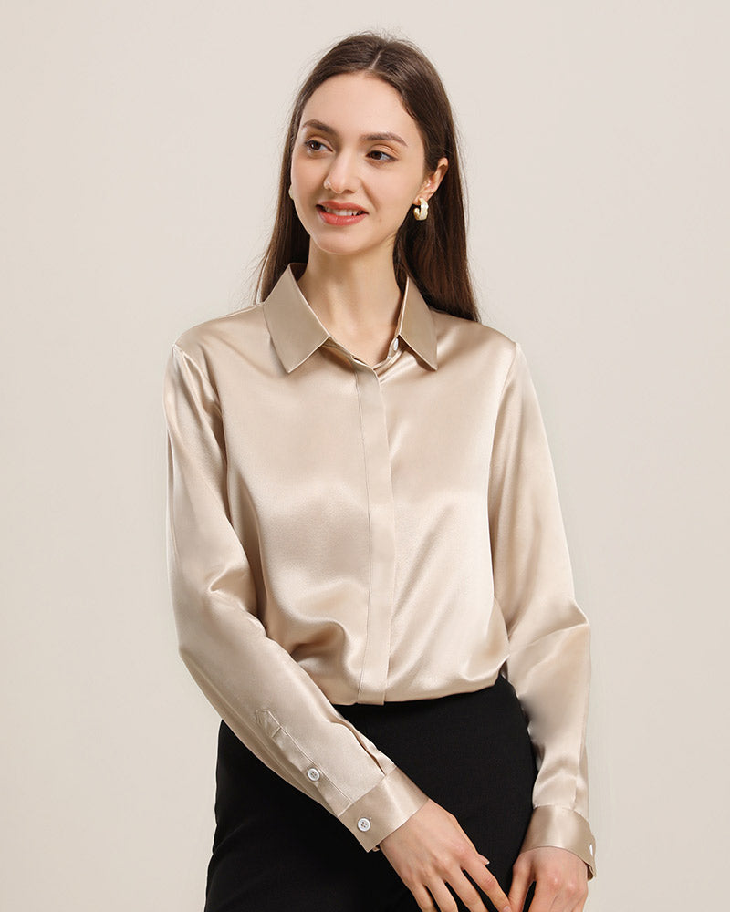Women's Basic Concealed Silk Shirt