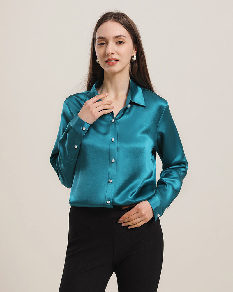 Women's Classic Pearl Button Silk Shirt