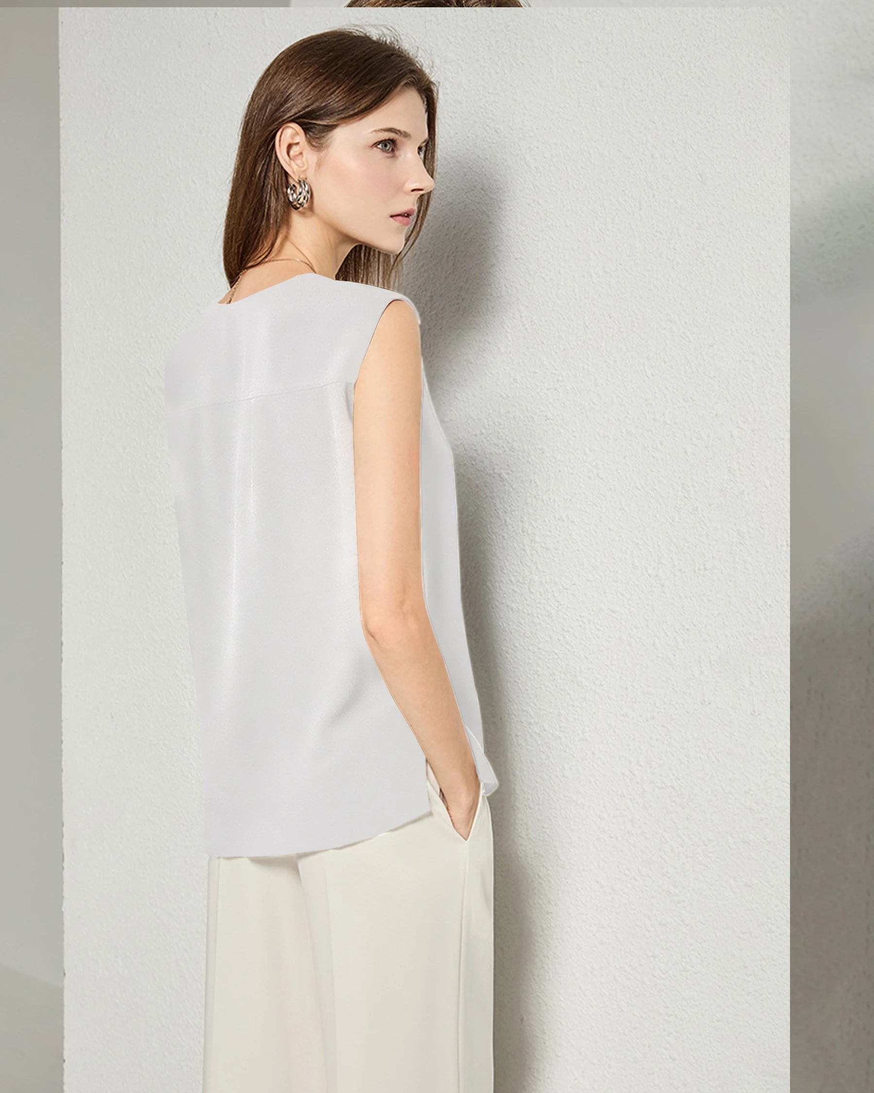 Split V-neck Sleeveless Silk Top