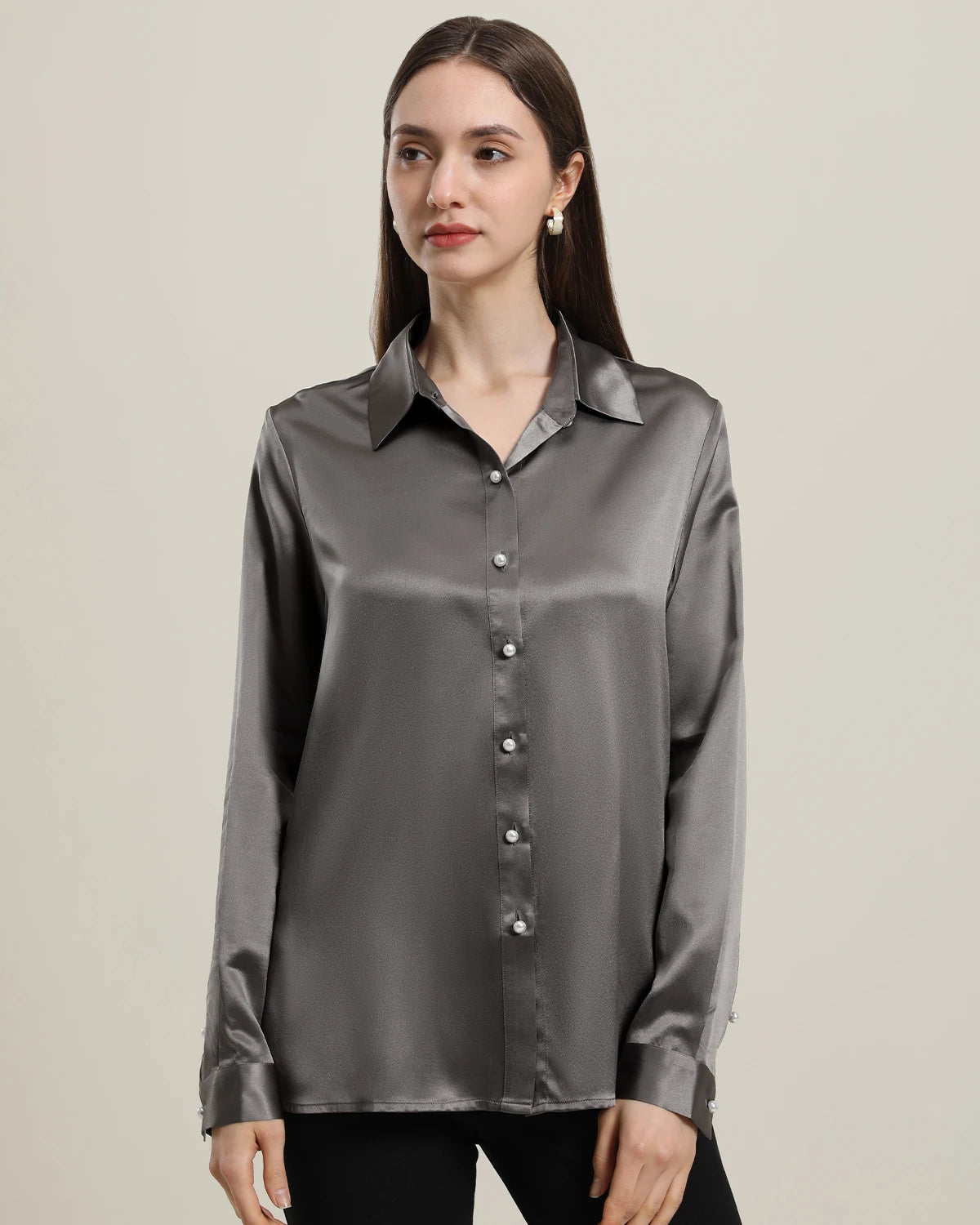 Women's Classic Pearl Button Silk Shirt