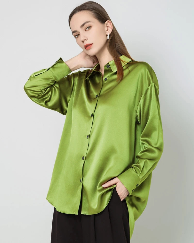Relax Drop Shoulder Oversize Silk Shirt