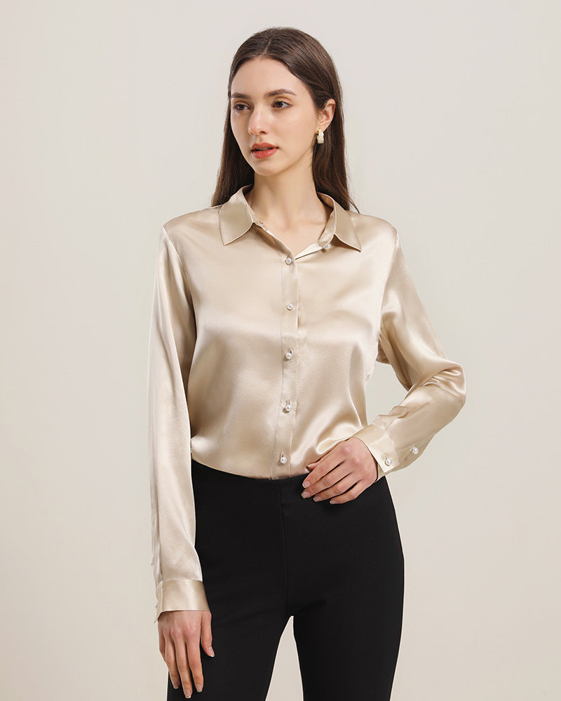 Women's Classic Pearl Button Silk Shirt