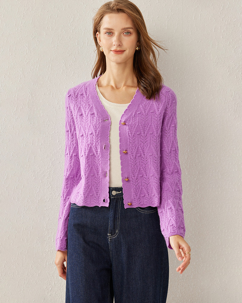 V-Neck Cable Knit Cashmere Cardigan