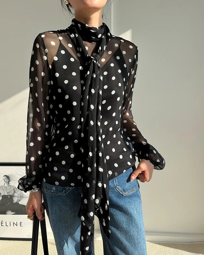 Sheer Polka Dot Silk Blouse