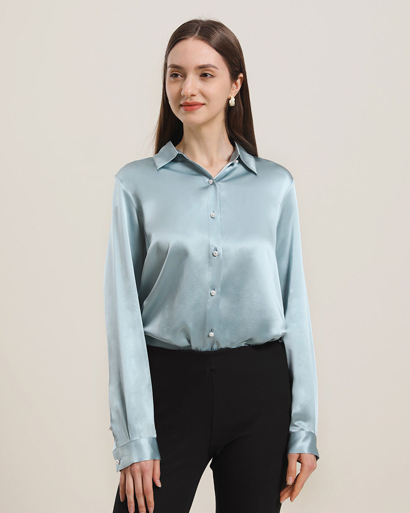 Women's Classic Pearl Button Silk Shirt