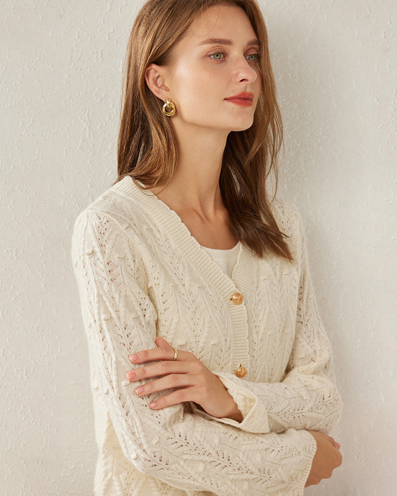 V-Neck Cable Knit Cashmere Cardigan