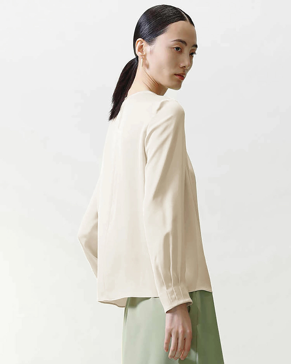 Crew Neck Pleated Silk Blouse
