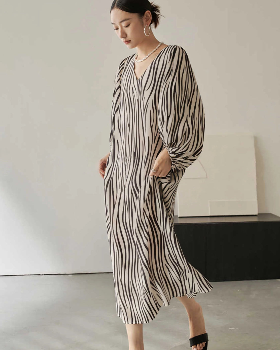 Loose Zebra Printed Silk Dress