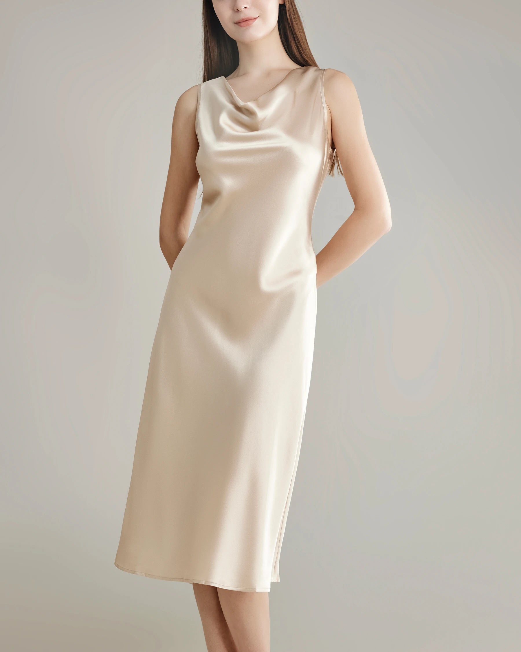 Silk Dresses with Asymmetrical Cowl Neck