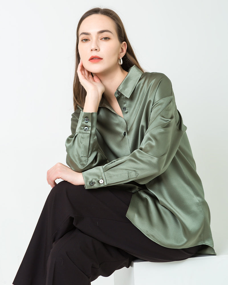 Relax Drop Shoulder Oversize Silk Shirt