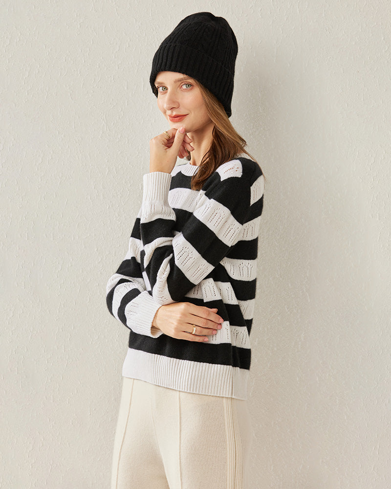 Crew Neck Stripe Cashmere Sweater