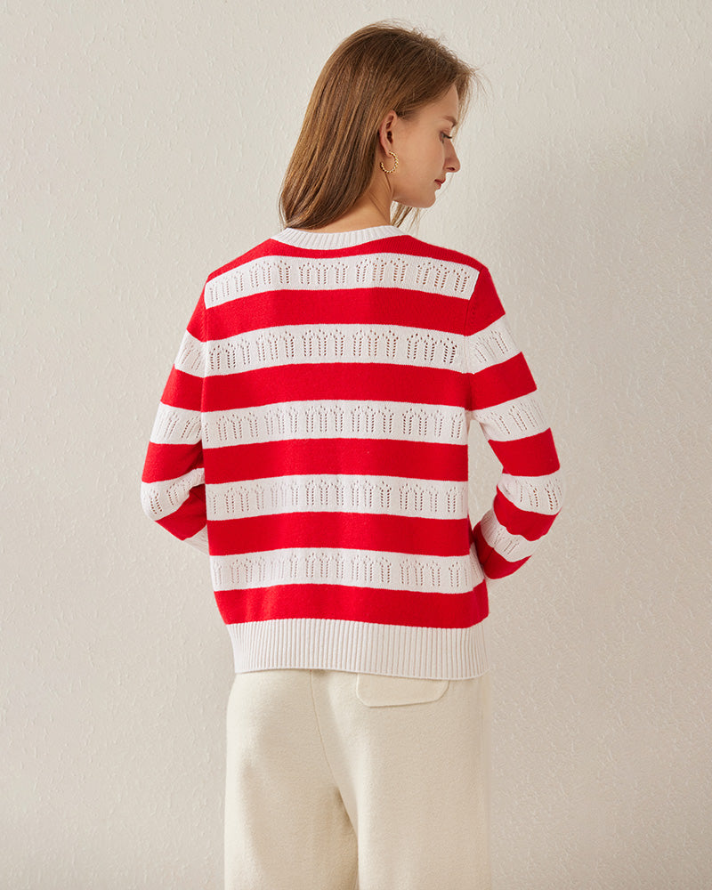 Crew Neck Stripe Cashmere Sweater