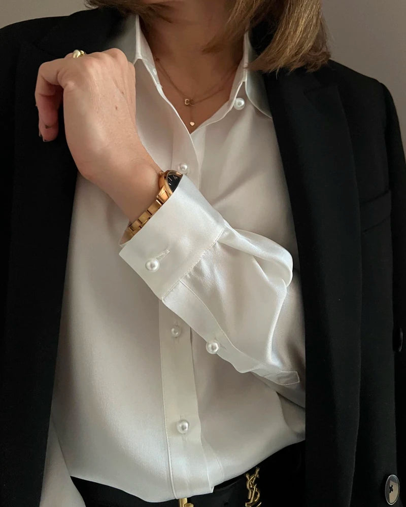 Women's Classic Pearl Button Silk Shirt
