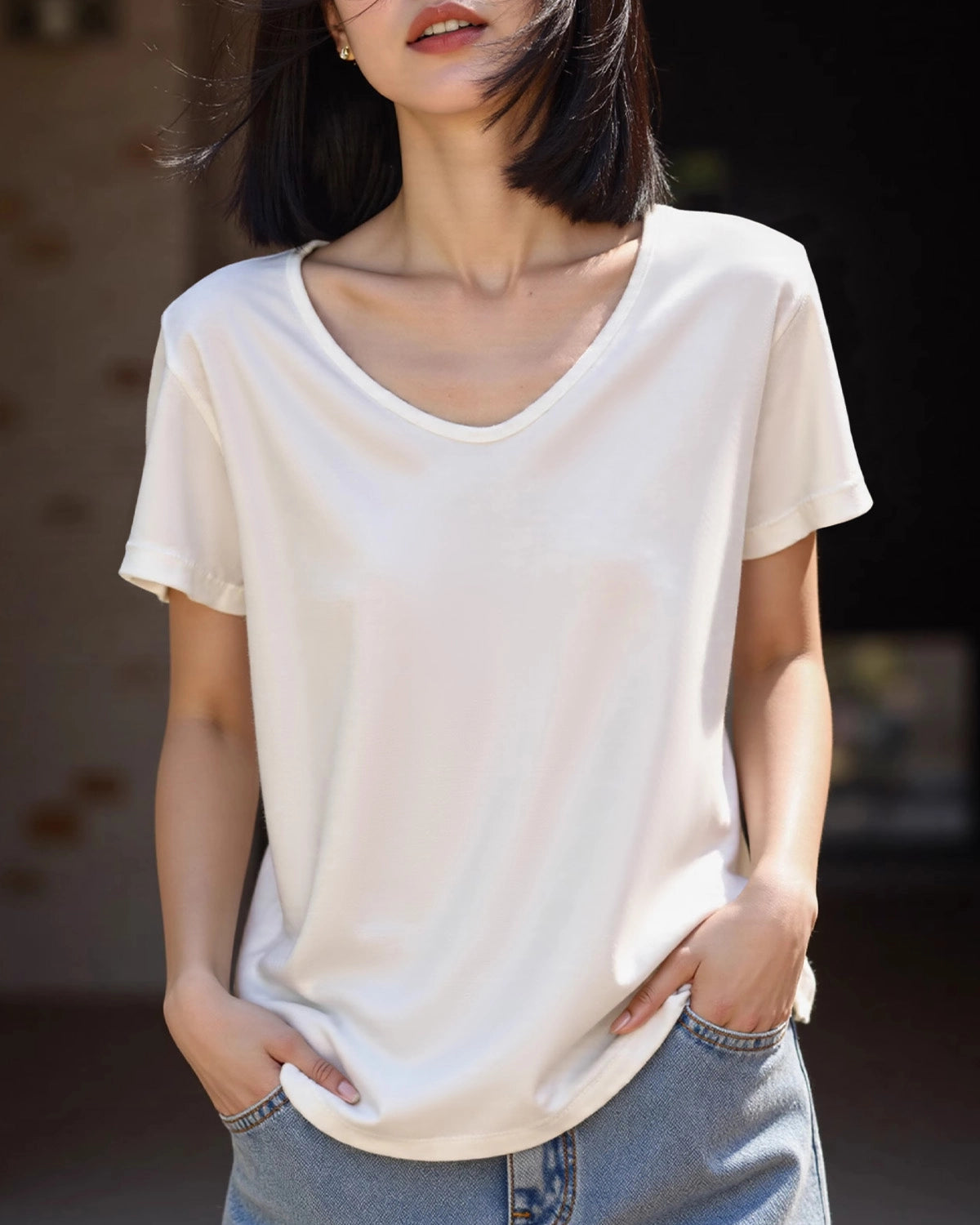 Women's Silk Jersey V Neck Tee