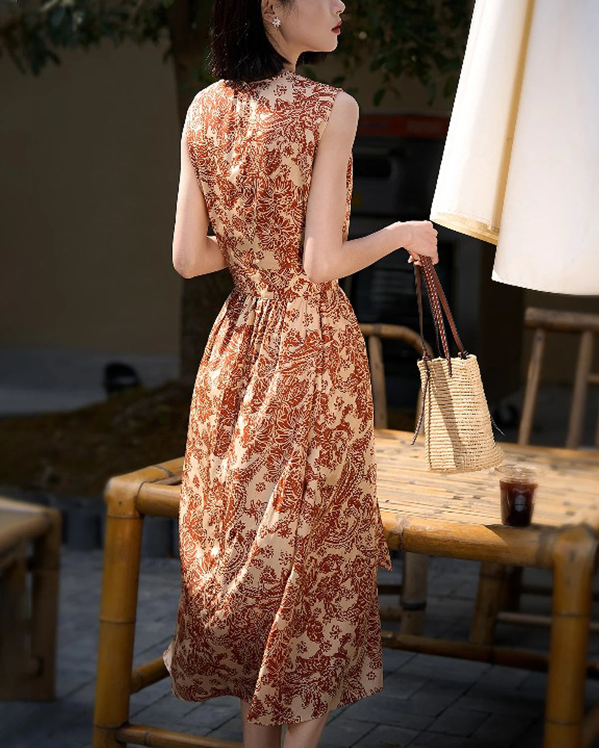 Terracotta Paisley Print Silk Dress
