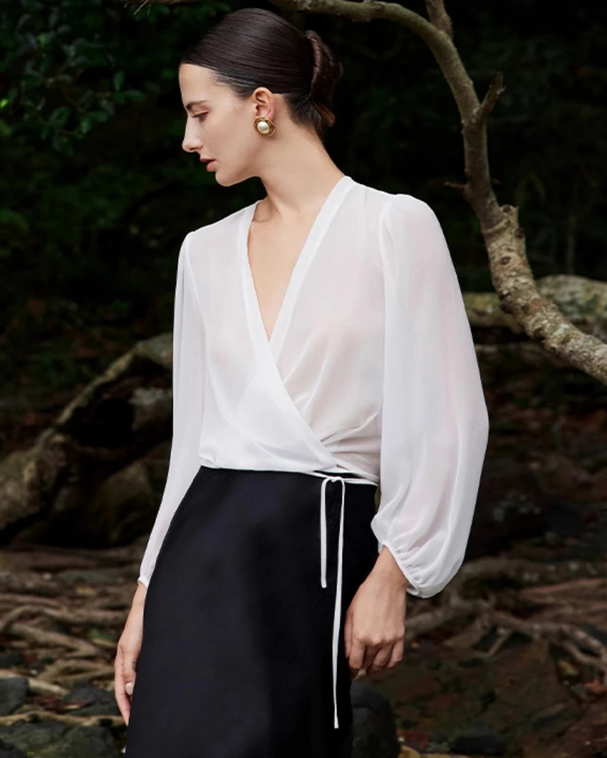 Surplice Neck Wrap Silk Blouse